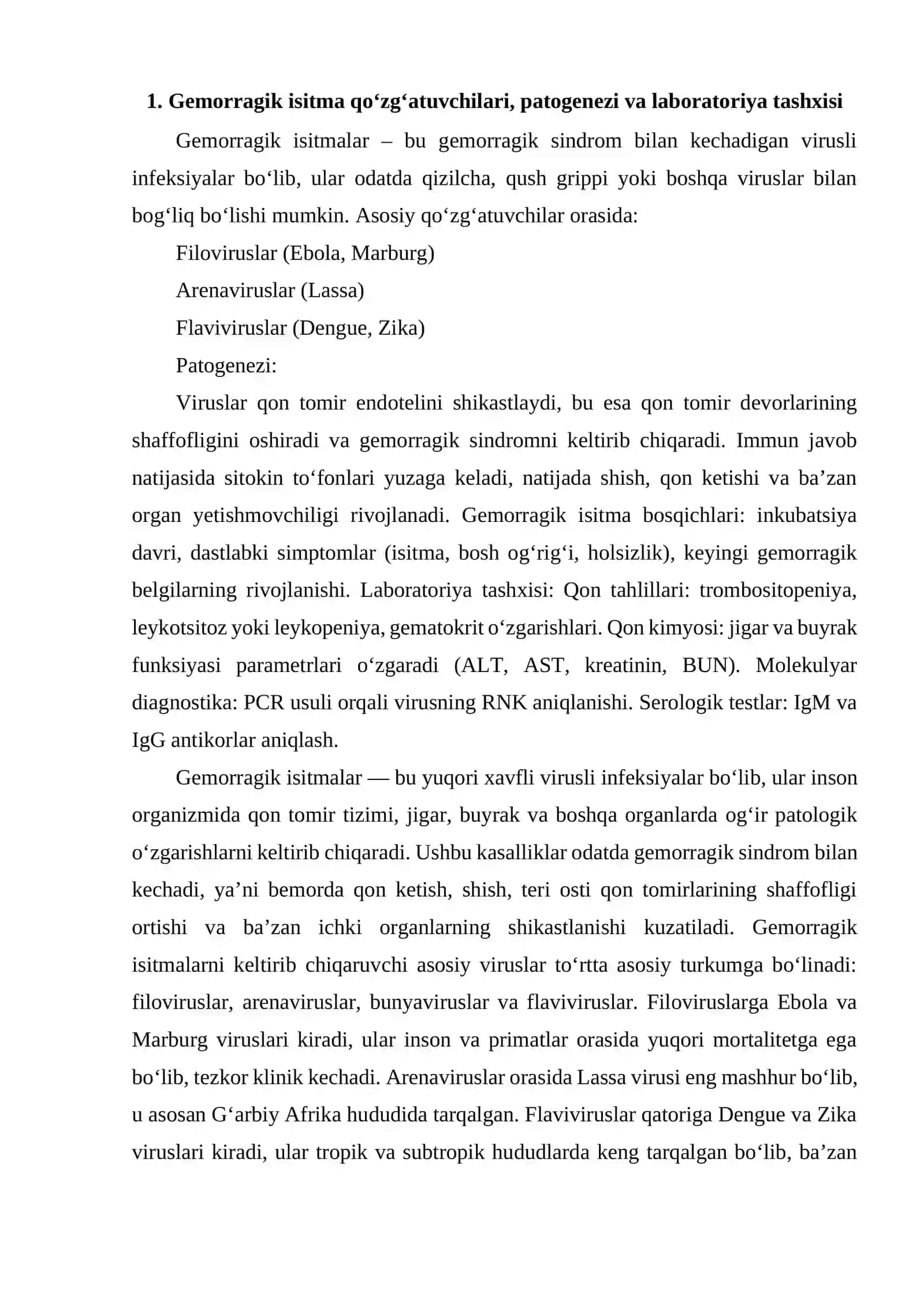 Gemorragik isitma qo‘zg‘atuvehilari, patogenezi, laboratoriya tashxisi 2