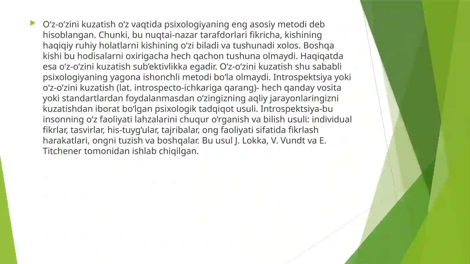O‘ZINI O‘ZI KUZATISH METODI 2