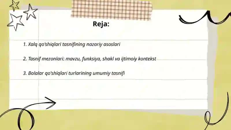 Xalq qo'shiqlari tasnifi. Bolalar qo'shiqlari 2