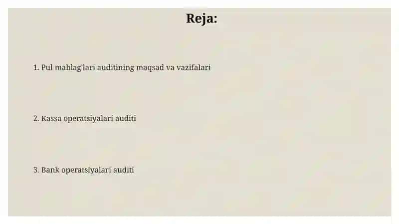Kassa va kassa muomalalari auditi 2