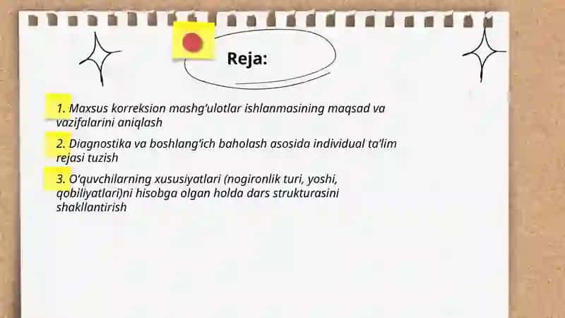 Maxsus korreksion mashgʻulotlar ishlanmasini tayyorlash 2