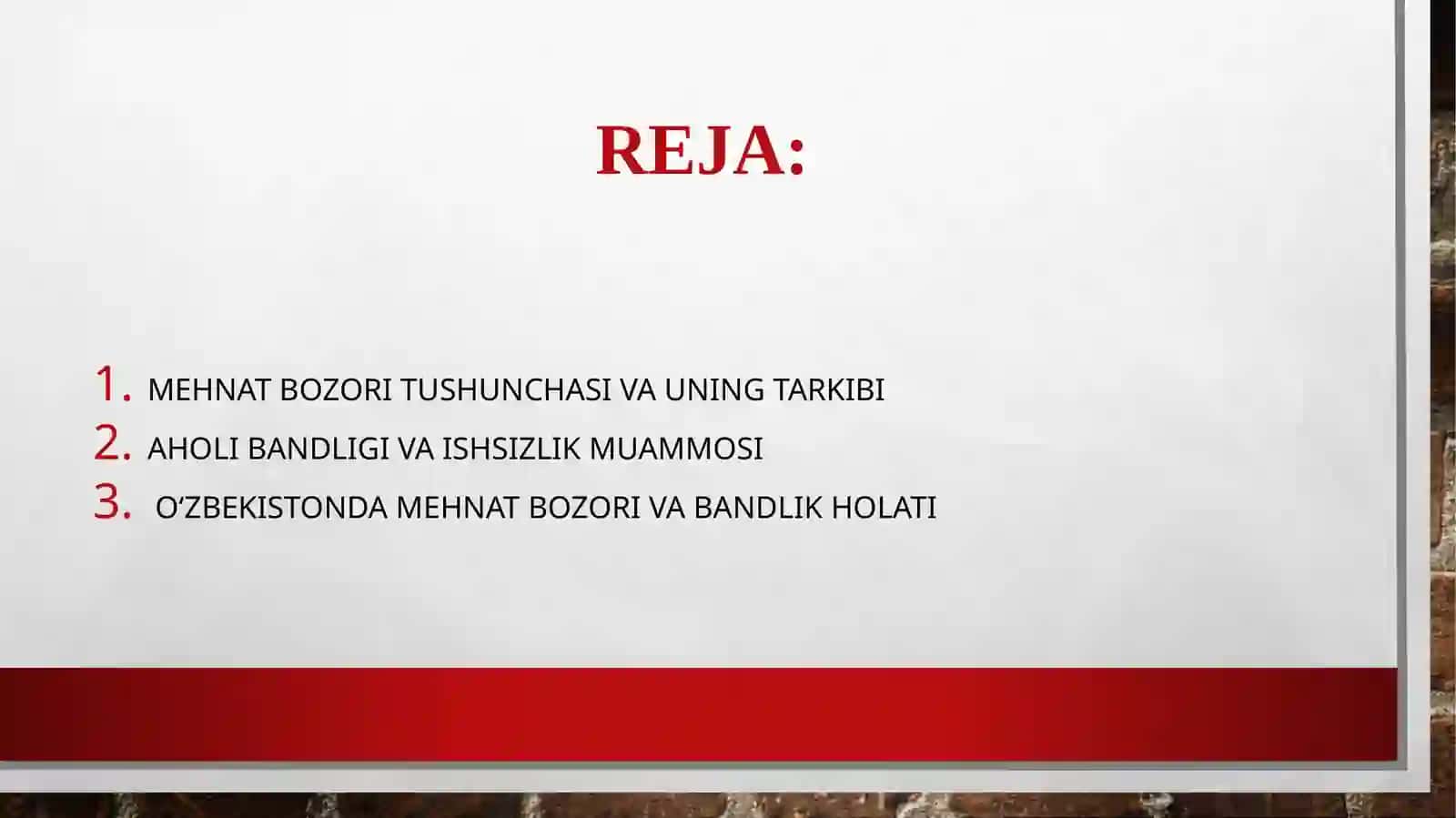 Mehnat bozori Va aholibandligi 2