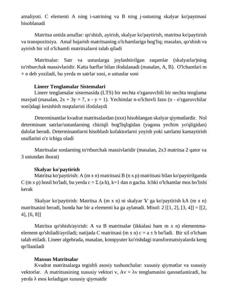 Matritsalar va ular ustida amallar 2