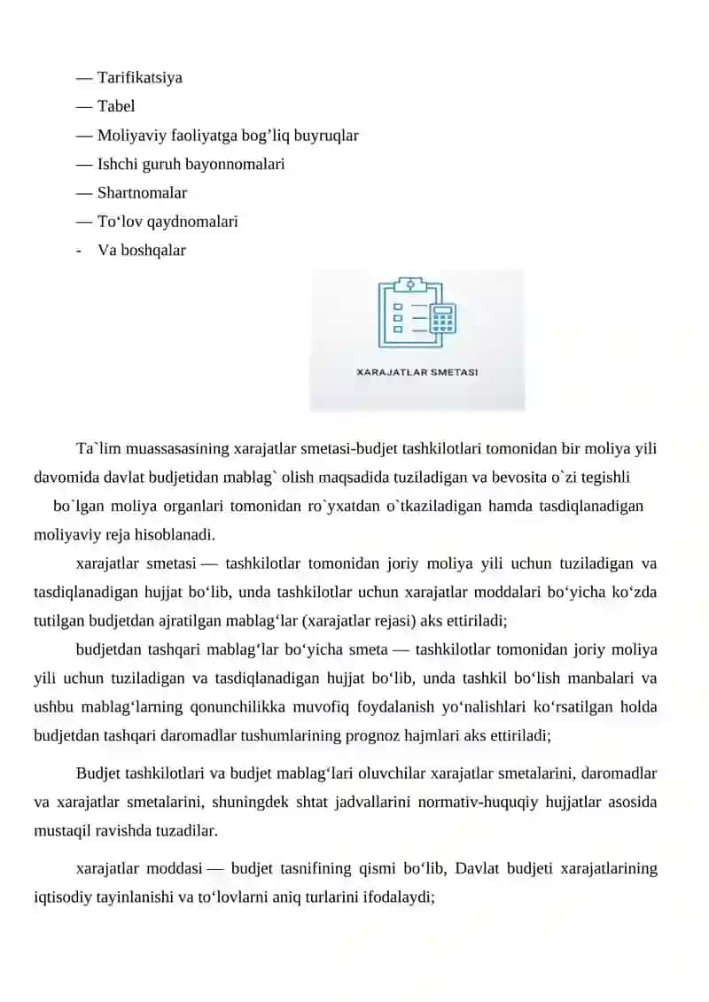 Ta'lim muassasasining moliyaviy hujjatlari 2