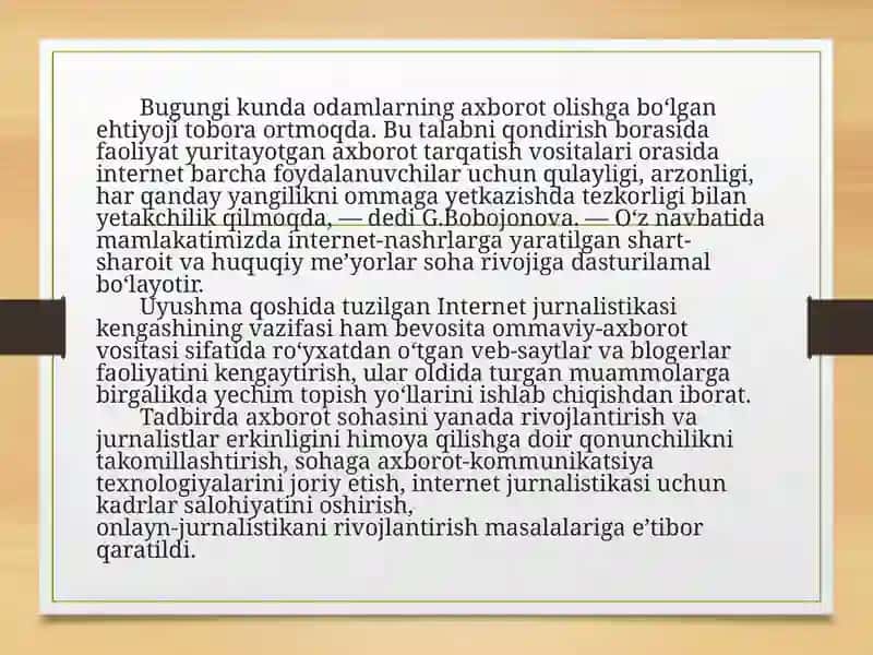 Internet jurnalistikasida kasbetika sima mavzusida 2