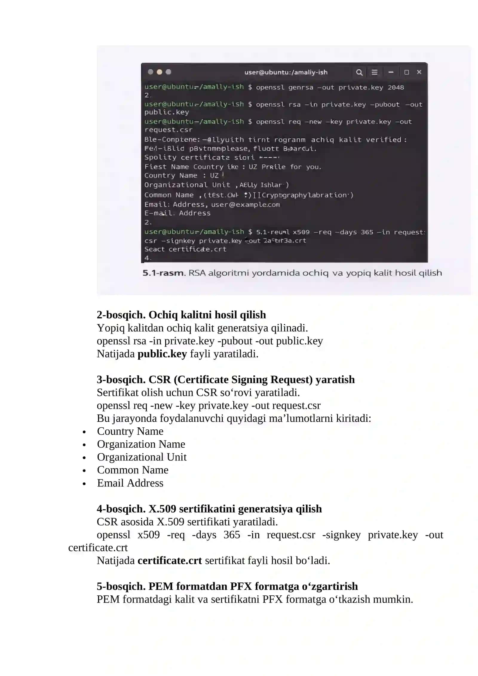 OpenSSL kutubxonasi yordamida X.509 sertifikatini hosil qilish 2