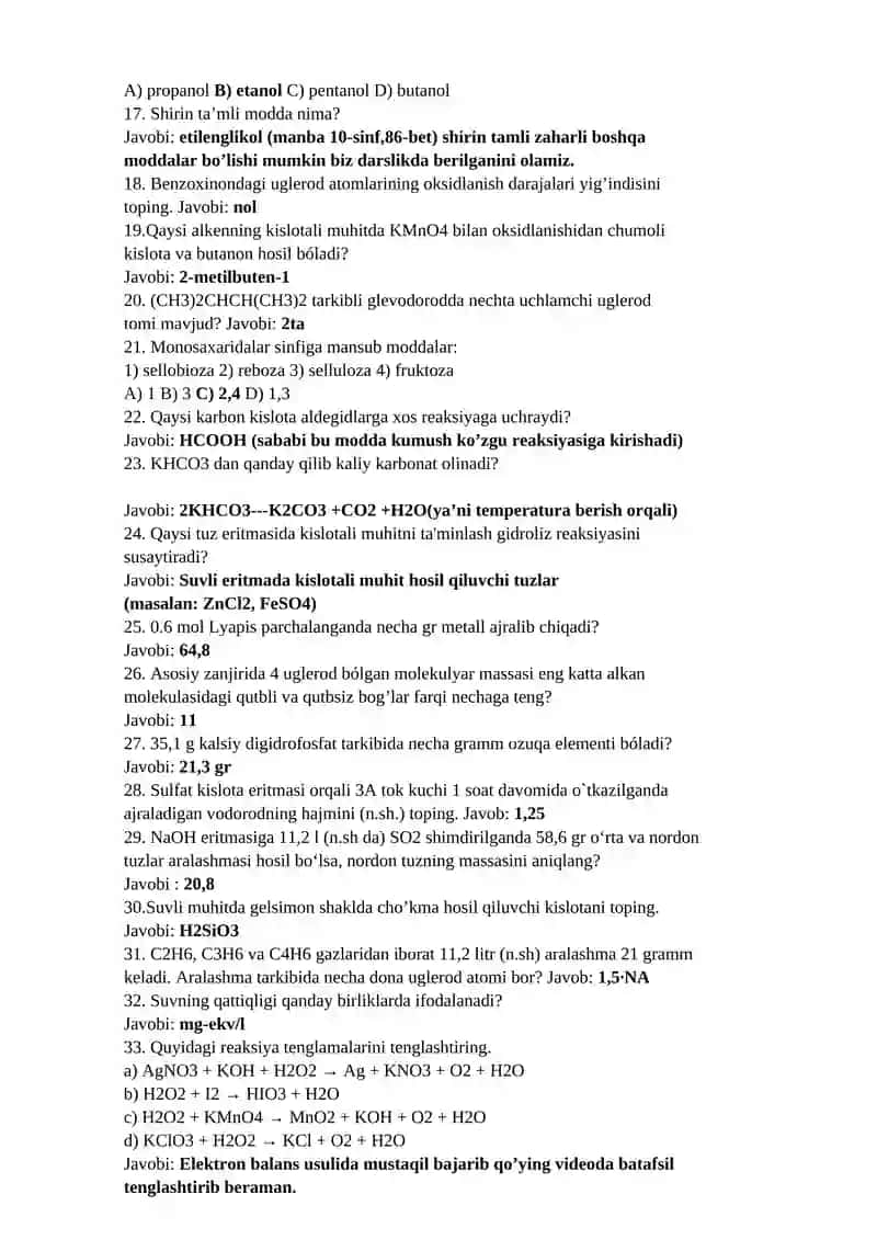 Attestatsiaya tushgan savollar(6-variant) kimyo 2