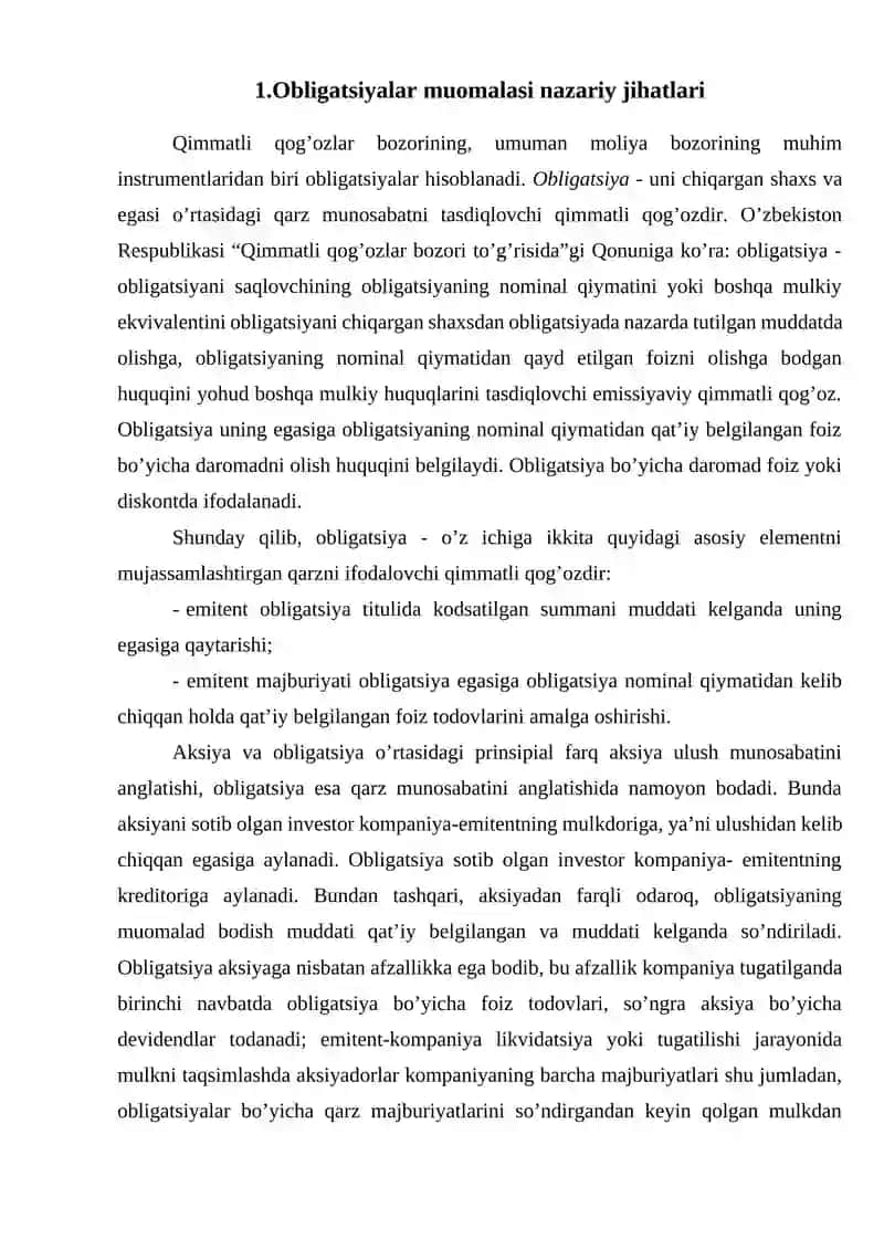 Obligatsiyalar va ularning bozordagi roli 2