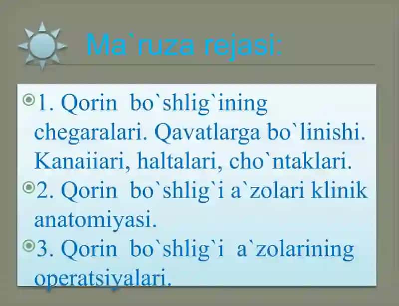Qorinbo`shlig`ining klinika anatomiyasi 2