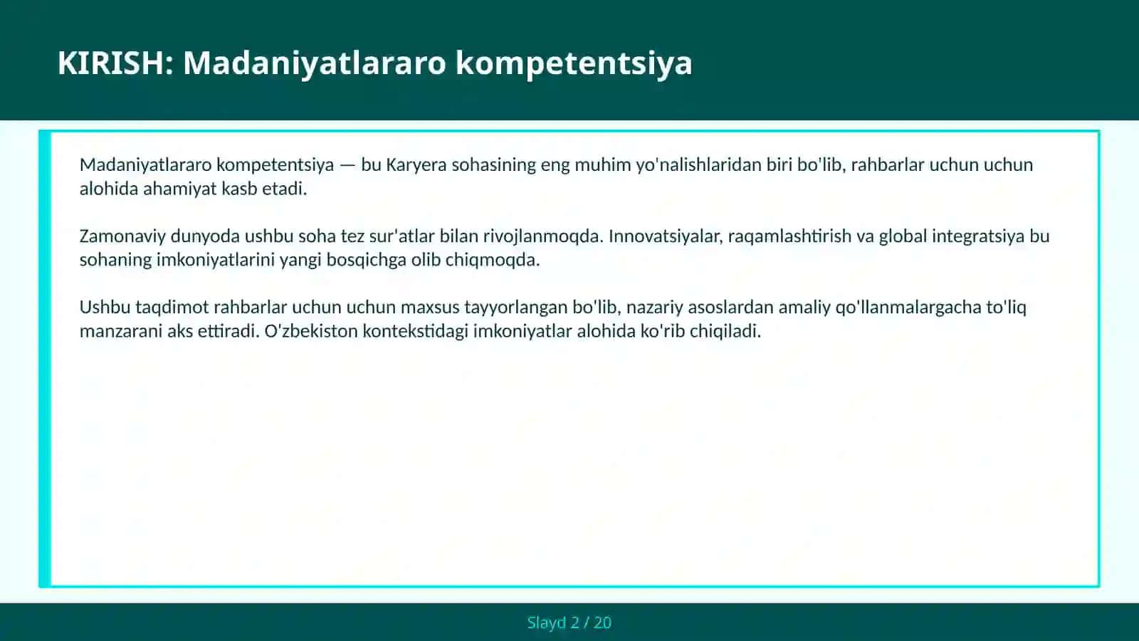 MADANIYATLARARO KOMPETENTSIYA 2