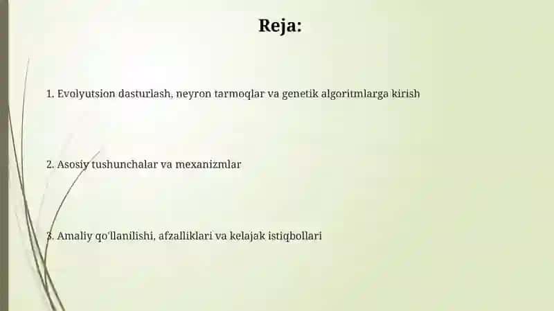 Evolyutsion dasturlash, neyron tarmoqlar va genetik algoritmlar 2