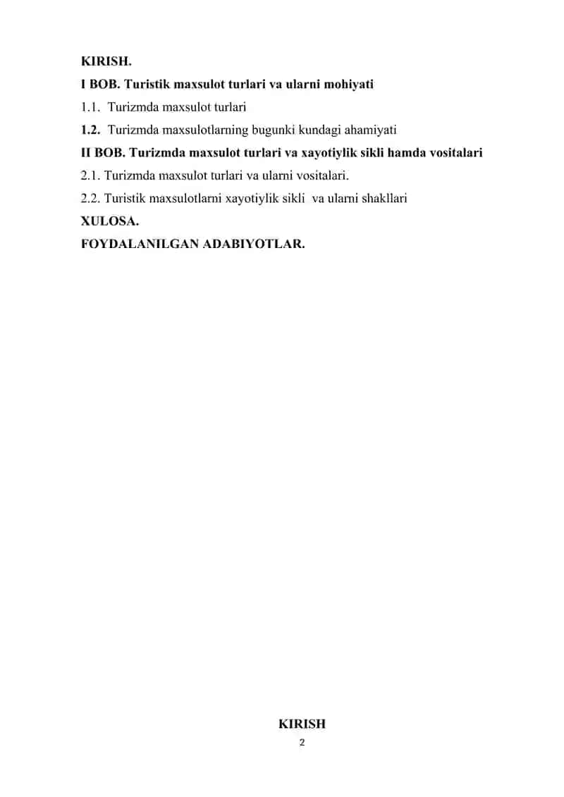 Turistik maxsulot va uning xayotiylik sikli 2