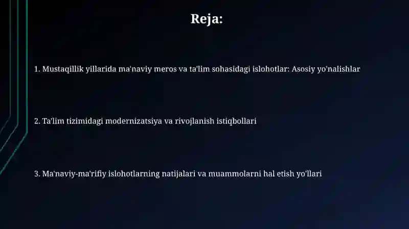 Mustaqillik yillarida O'zbekiston Respublikasidagi ma'naviy marifiy sohasidagi islohotlar 2