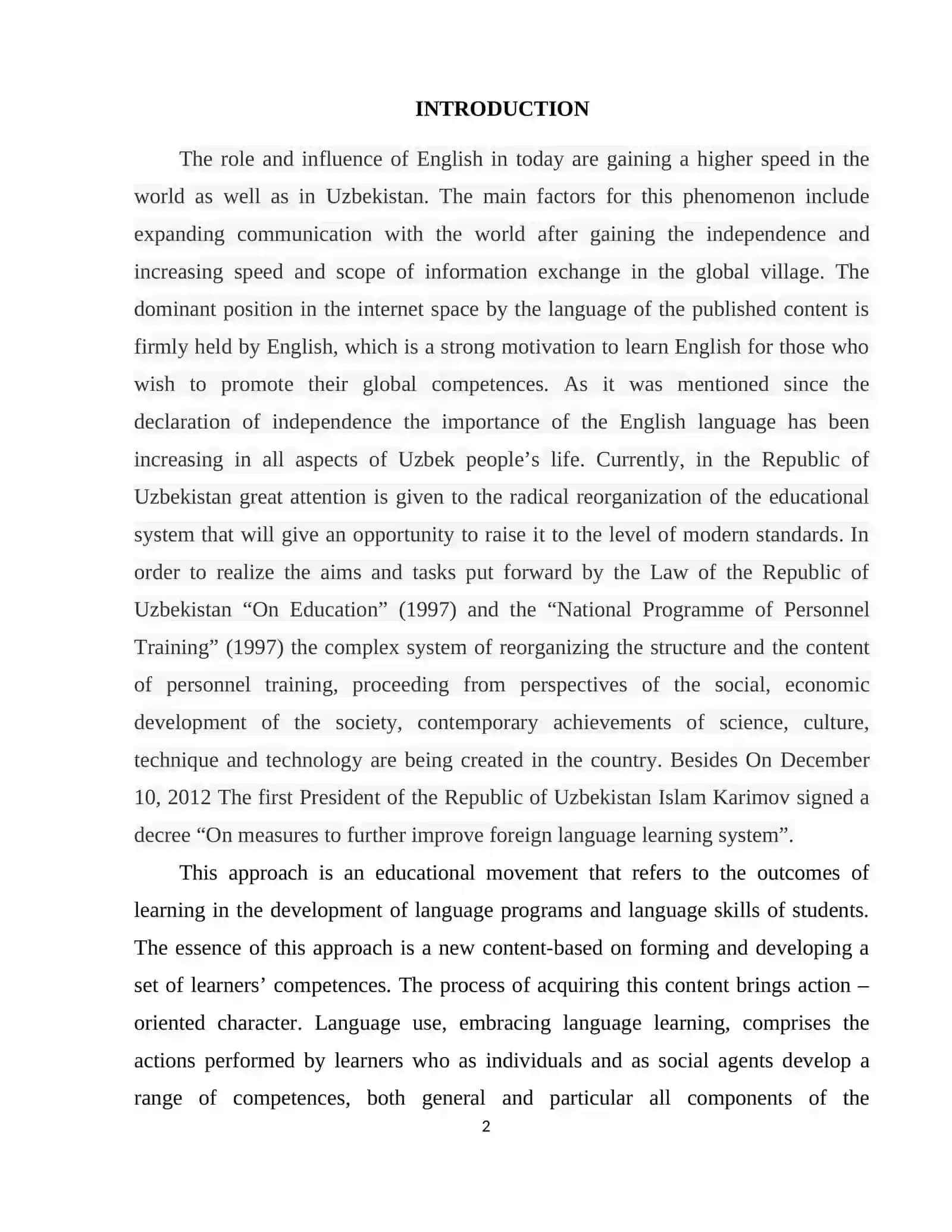The role and influence of English in Uzbekistan 2