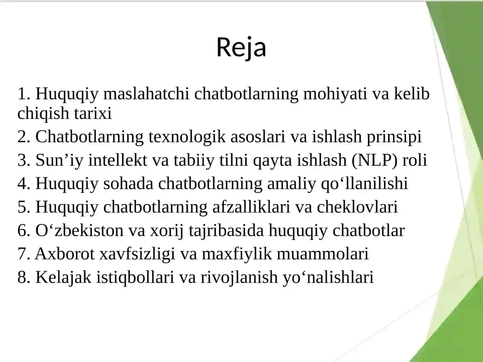 Huquqiy maslahatchi chatbotlar va ularning imkoniyatlari 2