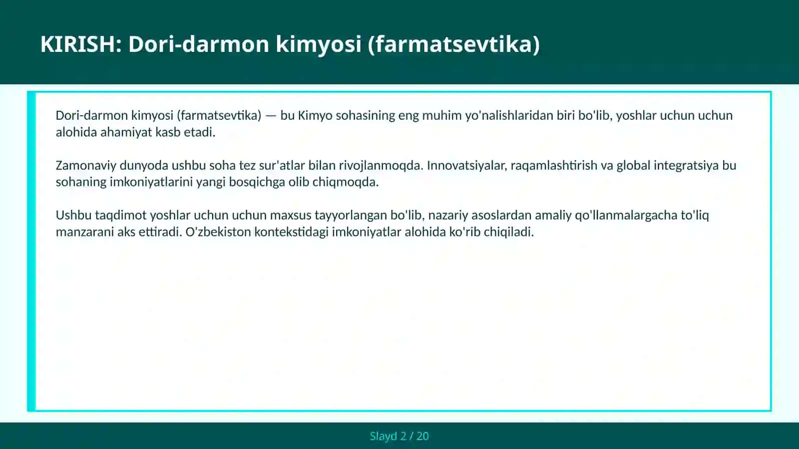 Dori-darmon kimyosi (farmatsevtika) 2
