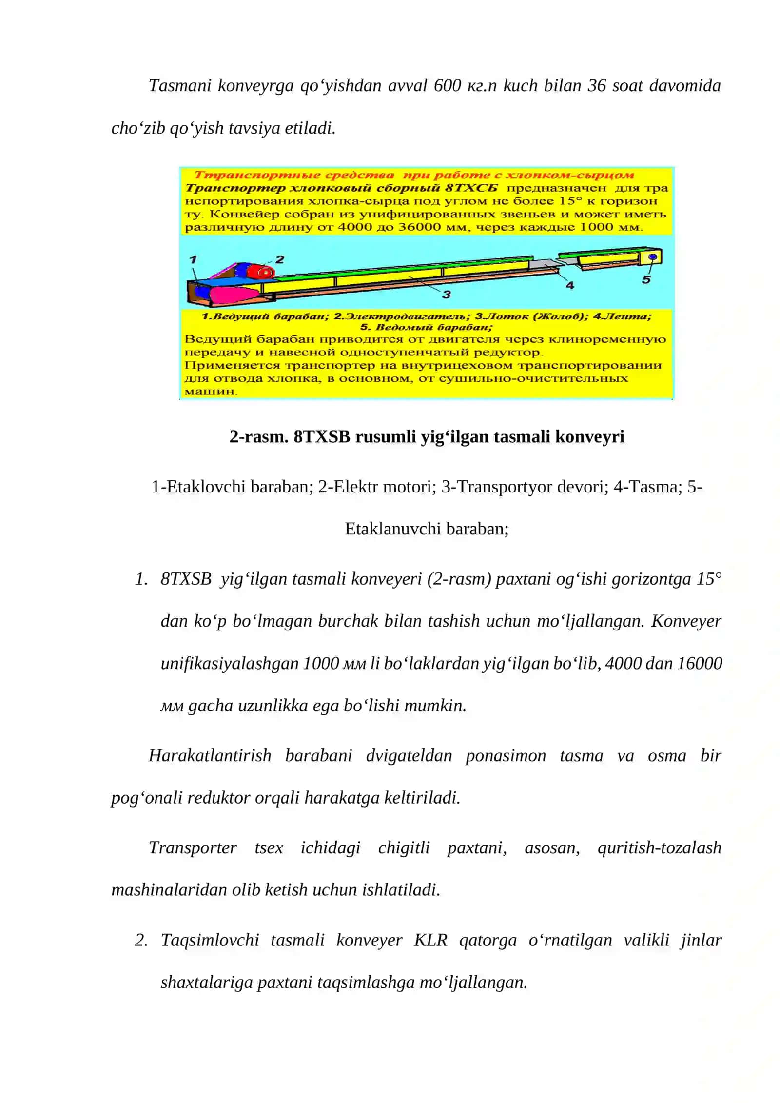 Tasmali konveyerlarning ayrim elementlarini hisoblash 2