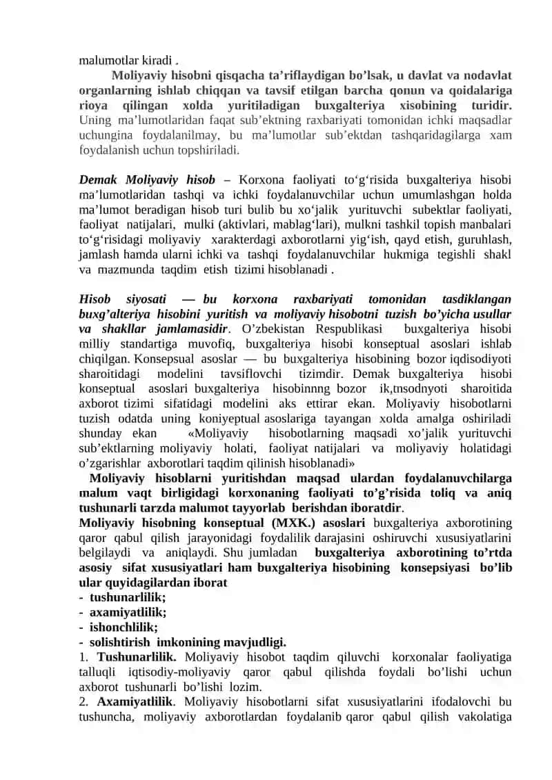 « Moliyaviy hisob » faniga kirish 2