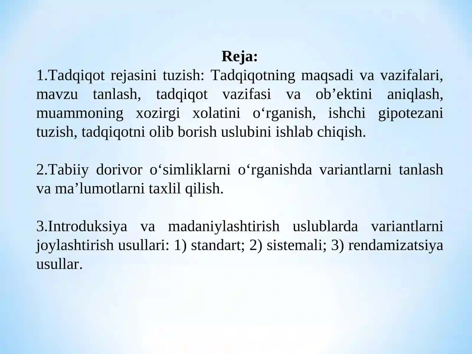Dala tadqiqotni rejalashtirish. Dala tajribasi va uning asosiy elementlari 2