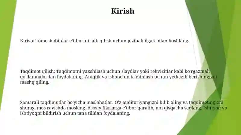Taqdimotlar bo'yicha maslahatlar 2