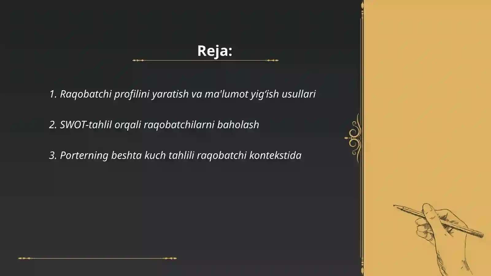 Raqobat intelekti:raqobatchilarni tahlil qilish usullari 2