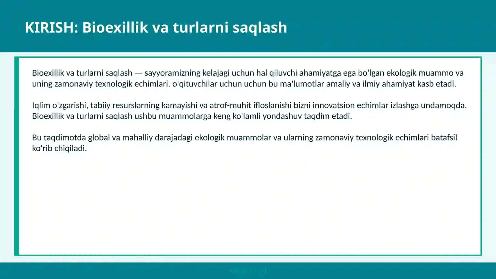 Bioexillik va turlarni saqlash 2