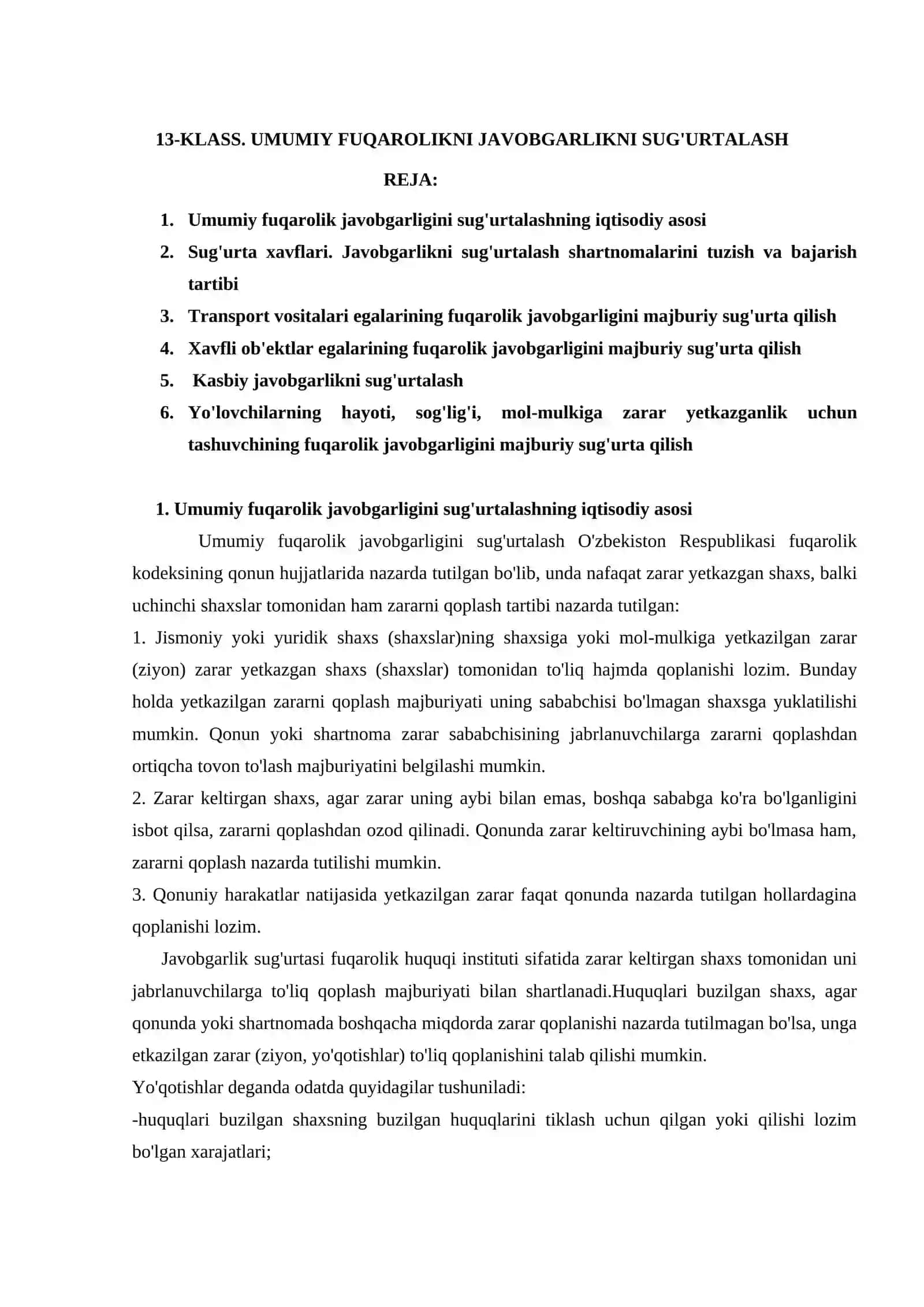Umumiy fuqarolik javobgarligini sug`urtalash 2