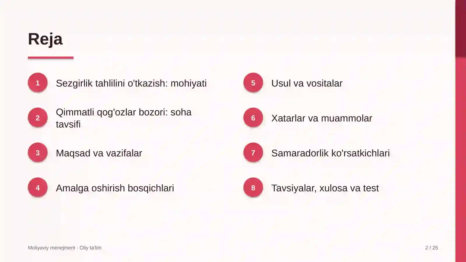 qimmatli qog'ozlar bozorida sezgirlik tahlilini o'tkazish 6374 2