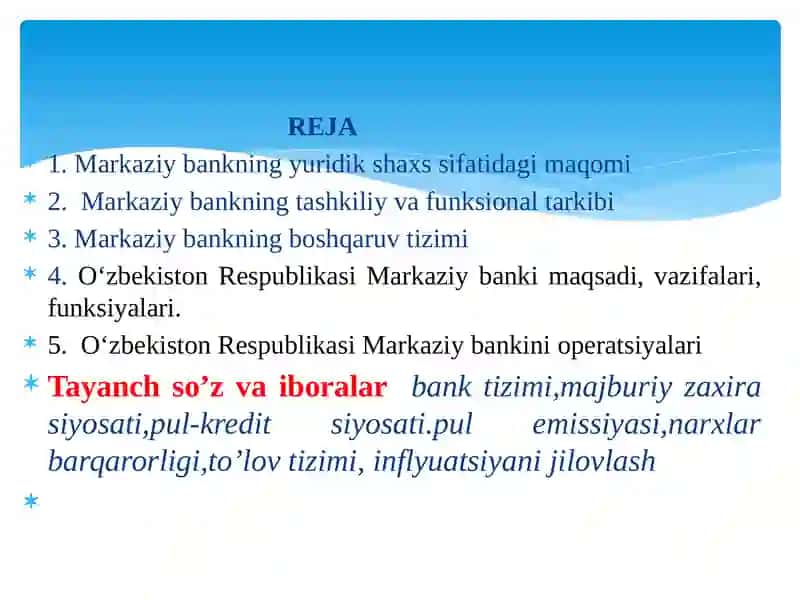 MARKAZIY BANK VA UNING FUNKSIYALARI 2