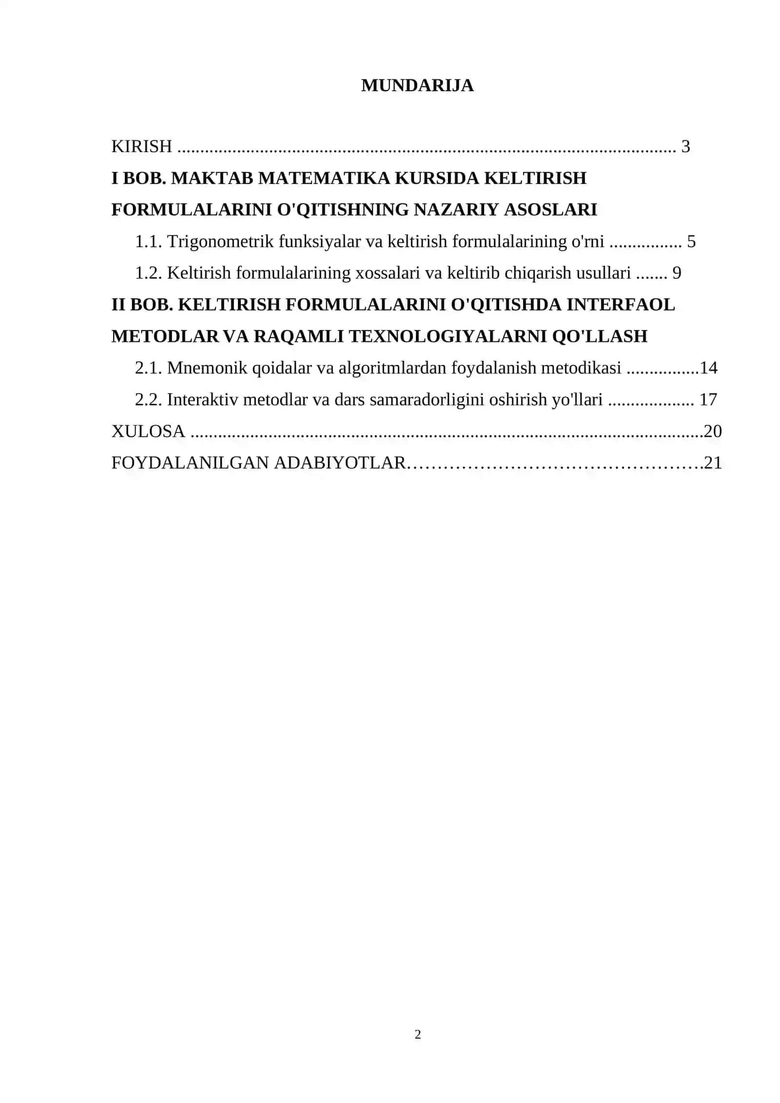 Keltirish formulalari mavzusida kurs ishi 2