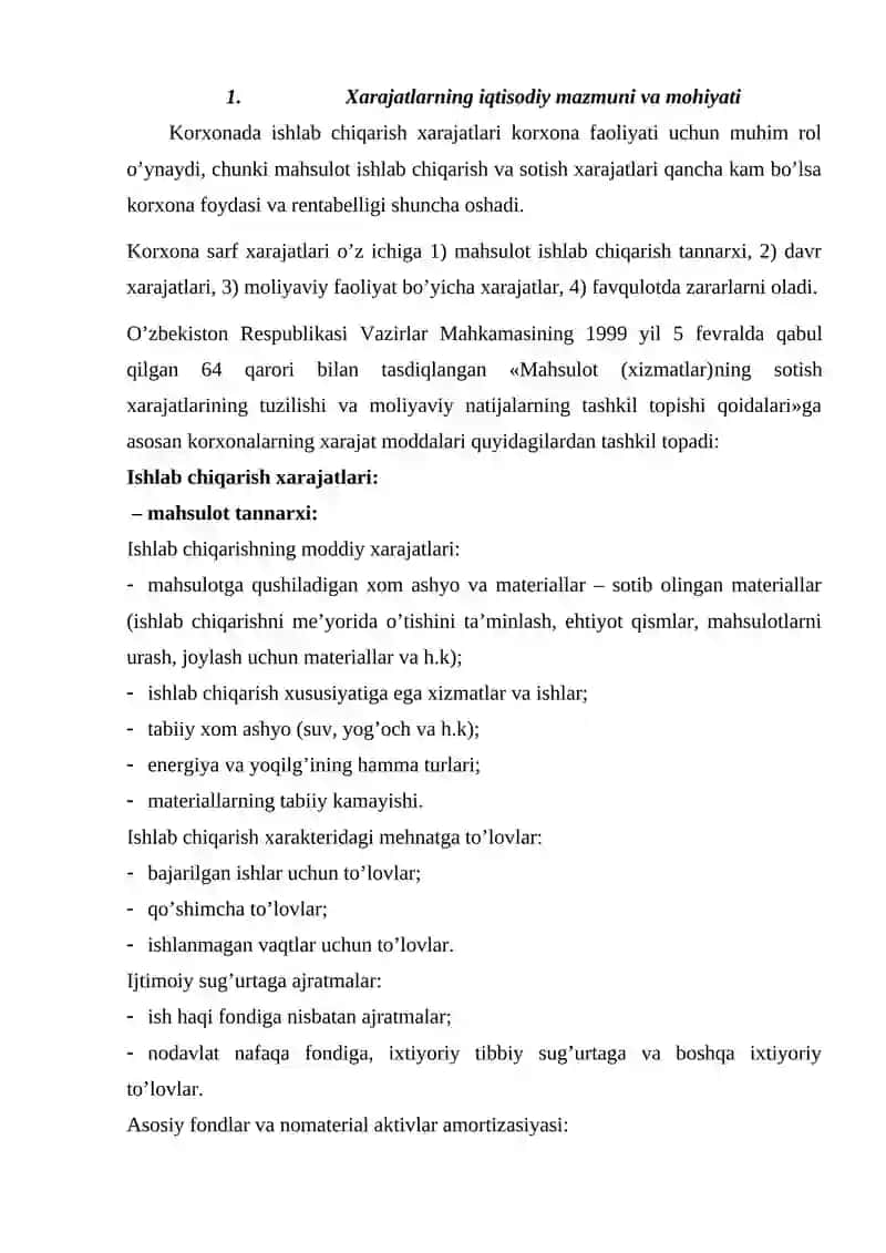 Ishlab chiqarish xarajatlari 2