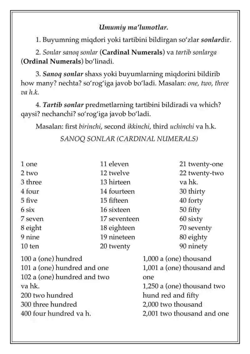 Son turkumi (The Numerals) 2