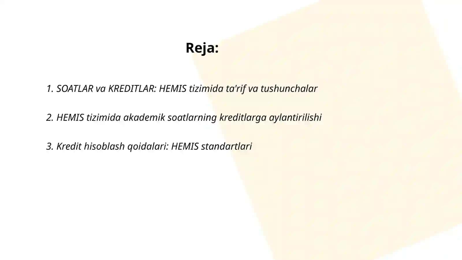 SOATLAR |KREDITLAR hemis tizimi 2