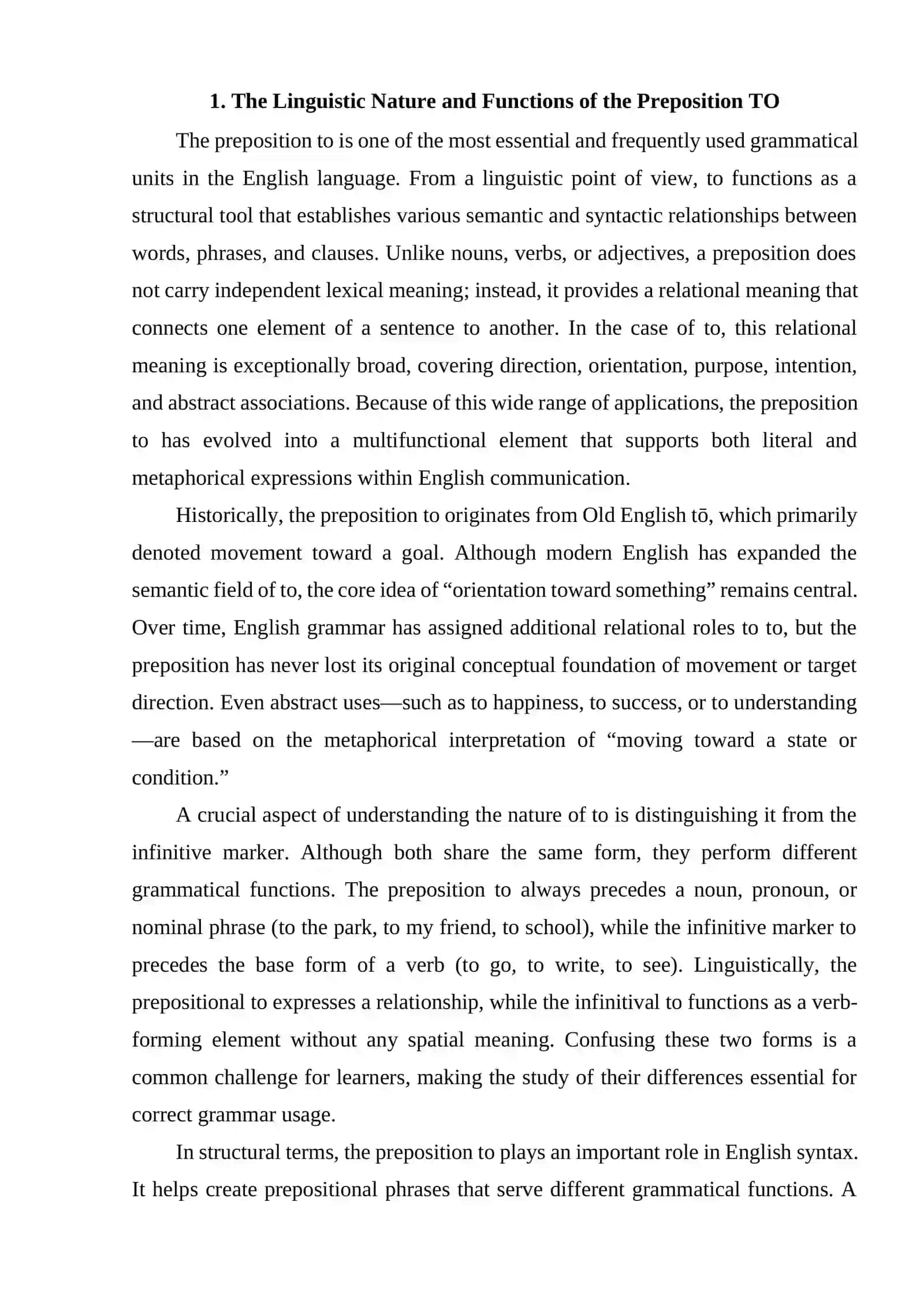 The Linguistic Nature and Functions of the Preposition TO 2