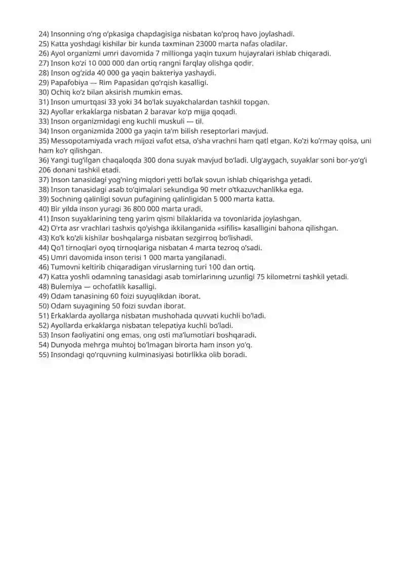 Inson Organizmi Haqida 55 Ta Ma’lumot 2