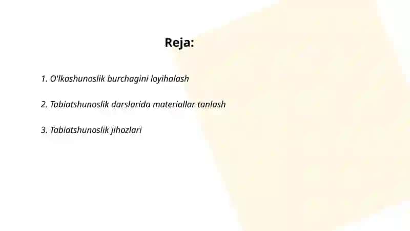 O'lkashunoslik burchagini loyihalash 2