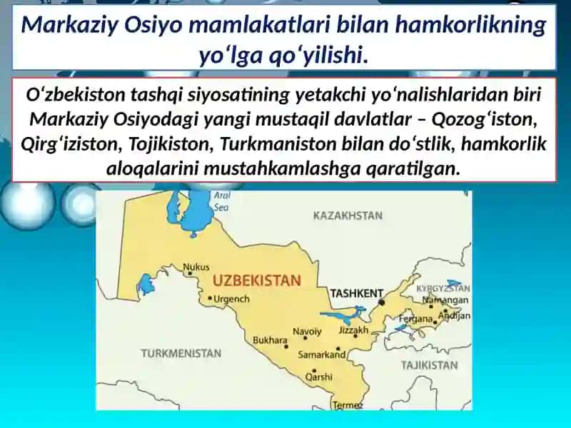 Markaziy Osiyo mamlakatlari bilan hamkorlik 2