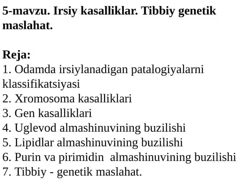 Umumiy genetika ma’ruza mashg’uloti 2