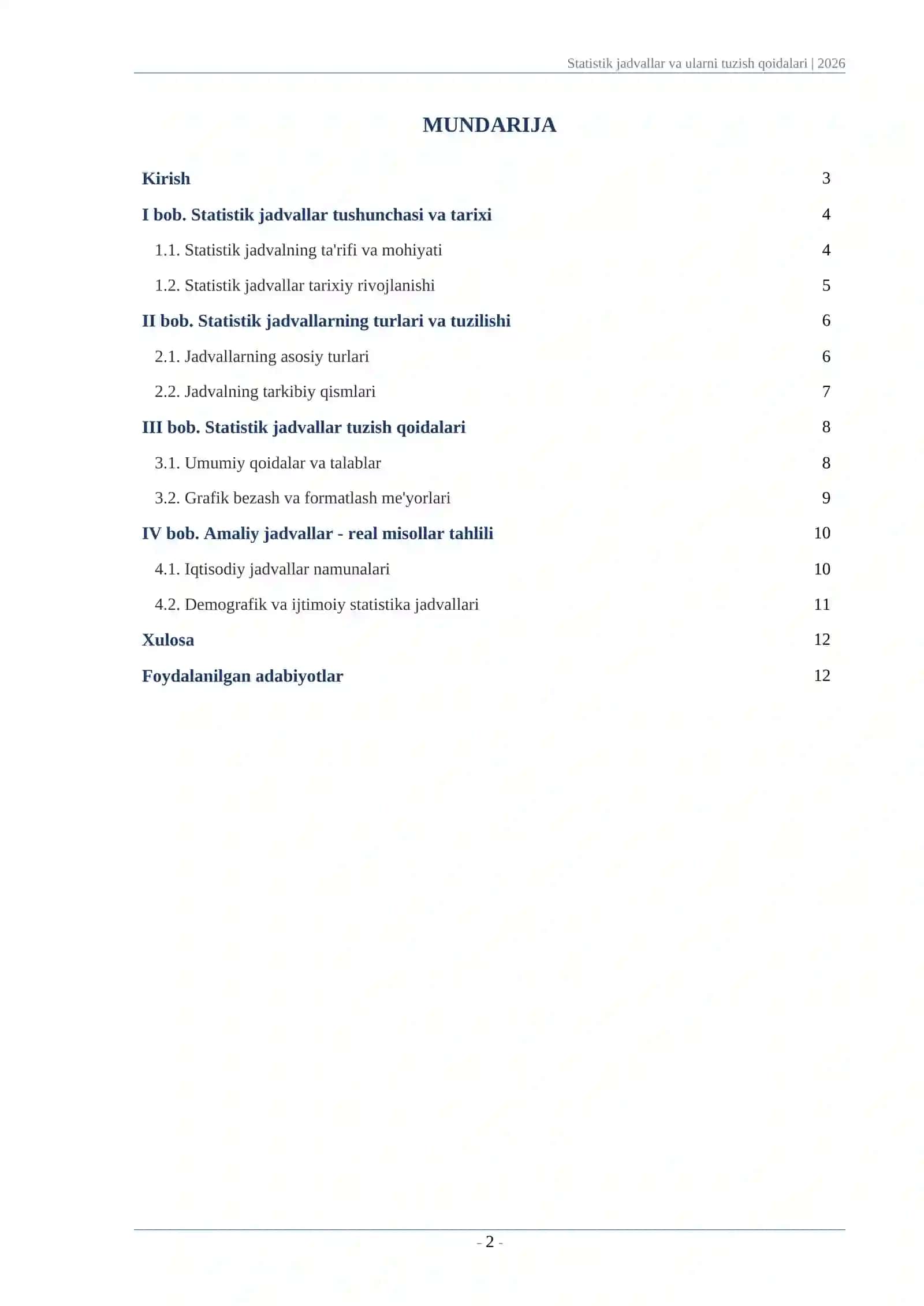 Statistik jadvallar va ularni tuzish qoidalari 2
