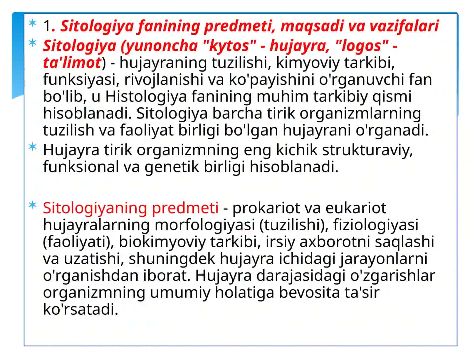 Sitologiya fanidan taqdimot 2