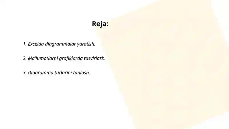 Excelda maʼlumotlarni grafik va diagrammalar oorqali taqdim qilish 2