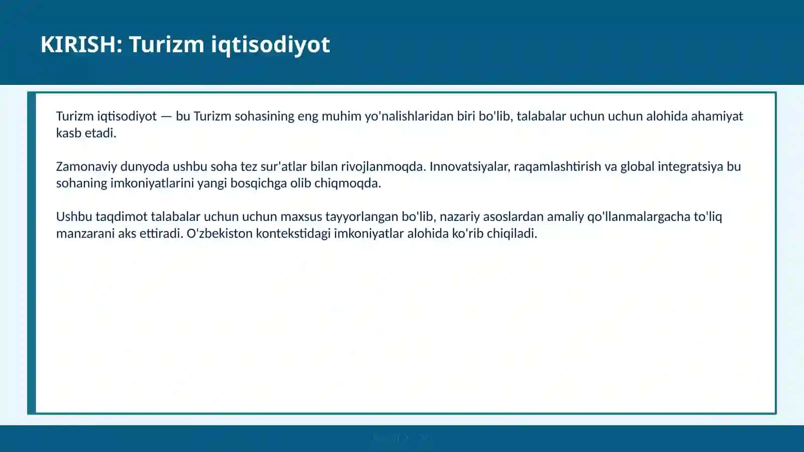 Turizm iqtisodiyot 2