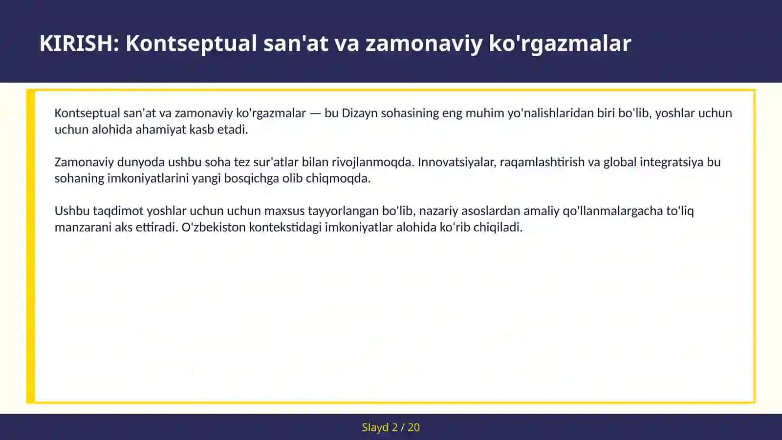 Kontseptual san'at va zamonaviy ko'rgazmalar 2