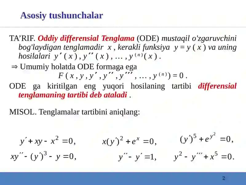 Oddiy differensial tenglama (ODE) 2