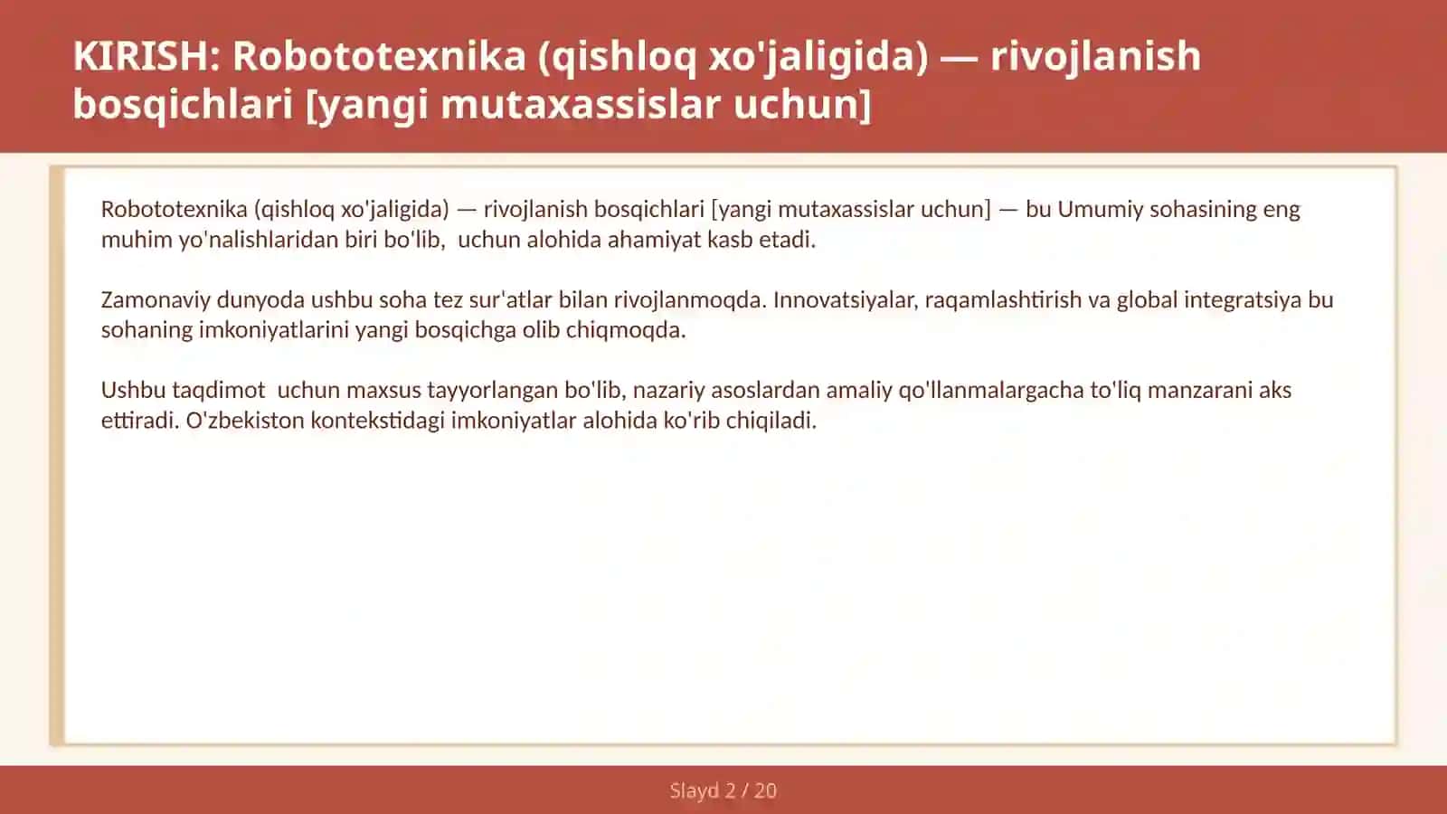 Robototexnika (Qishloq xo'jaligida) - Rivojlanish Bosqichlari [Yangi Mutaxassislar uchun] 2
