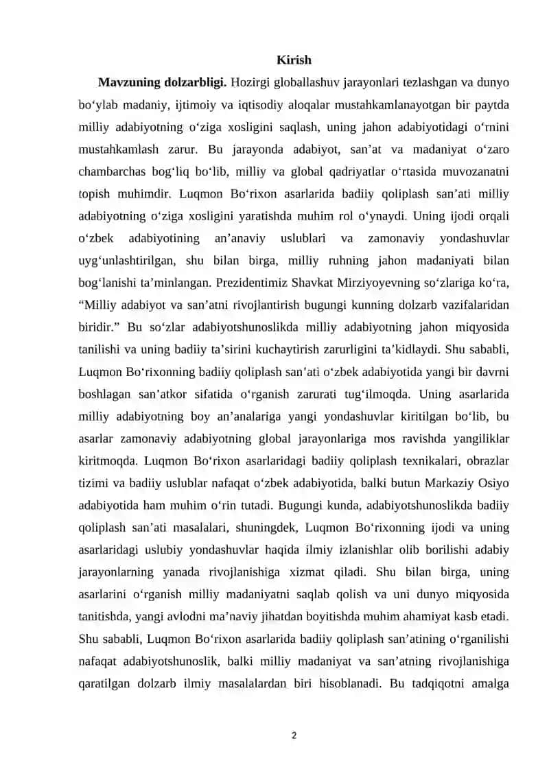 BADIIY QOLIPLASH SAN’ATI LUQMON BO‘RIXON ASARLARIDA 2