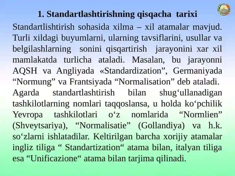 Standartlashtirishningasosiy maqsadi va vazifalari 2