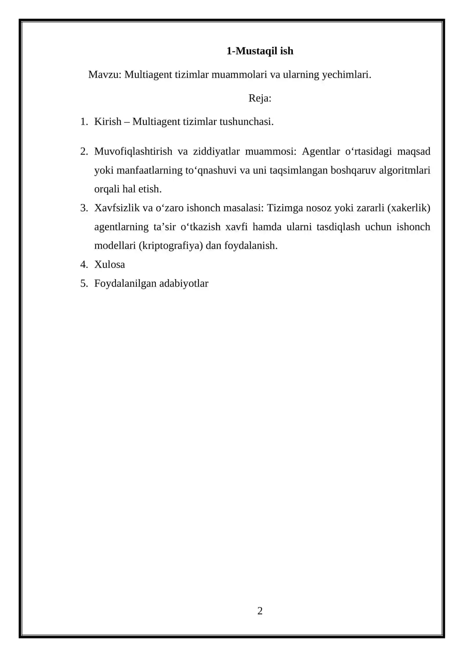 Multiagent tizimlar muammolari va ularning yechimlari 2