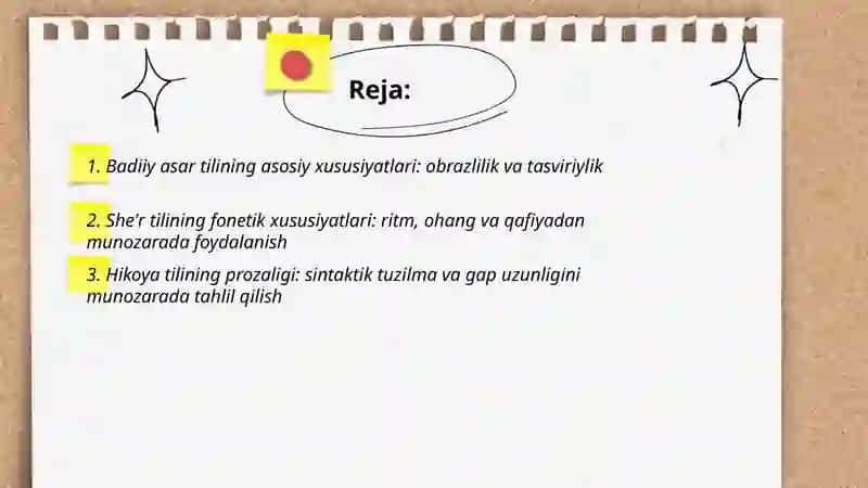 Badiiy asar tilining o‘ziga xos xususiyatlari 2