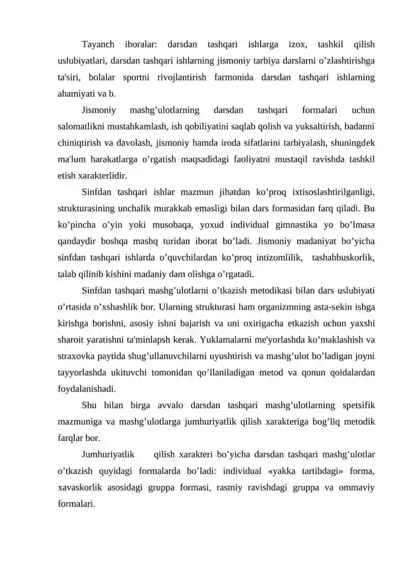 Sinfdan tashqari ishlar mazmuni 2